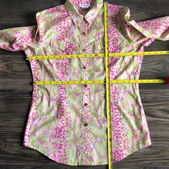 Ariat Womens Snap Front Long Sleeve Western Shirt Pink Green Rodeo Cowgirl - Picture 14 of 15